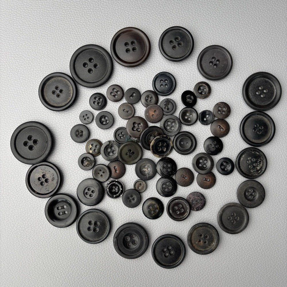 Vintage black 4-hole button lot — 60+ assorted antique and mid-century styles.‎